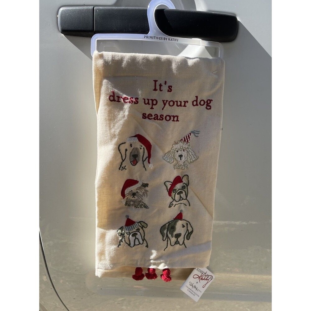 PBK Christmas Decor - Dress Up Your Dogs Santa Hats Dish Towel